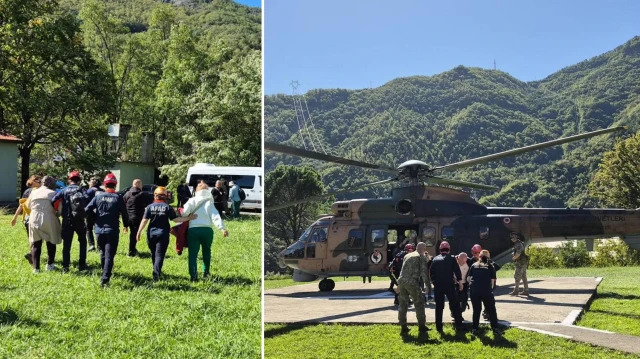 Artvin’de sel ve heyelan nedeniyle Camili’de mahsur kalan turistler helikopterlerle tahliye edildi