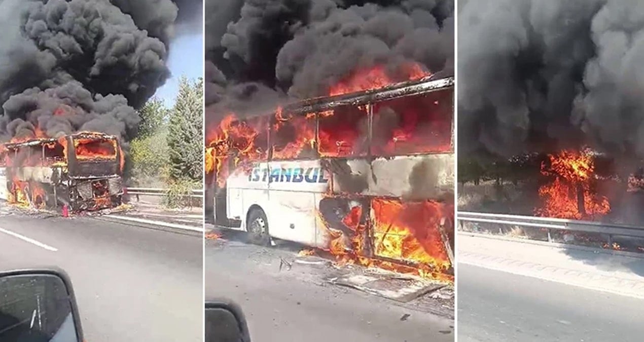 İstanbul’a giden otobüs alev alev yandı