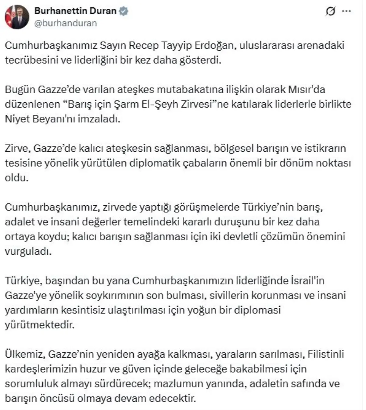 Cumhurbaşkanı Erdoğan, Gazze’deki Ateşkes Mutabakatına İmza Attı